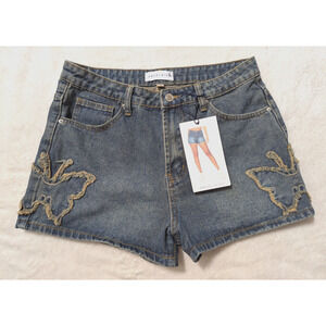 NWT Angel Kiss sz 9/29 High Rise denim jean Shorts butterfly accents 1021